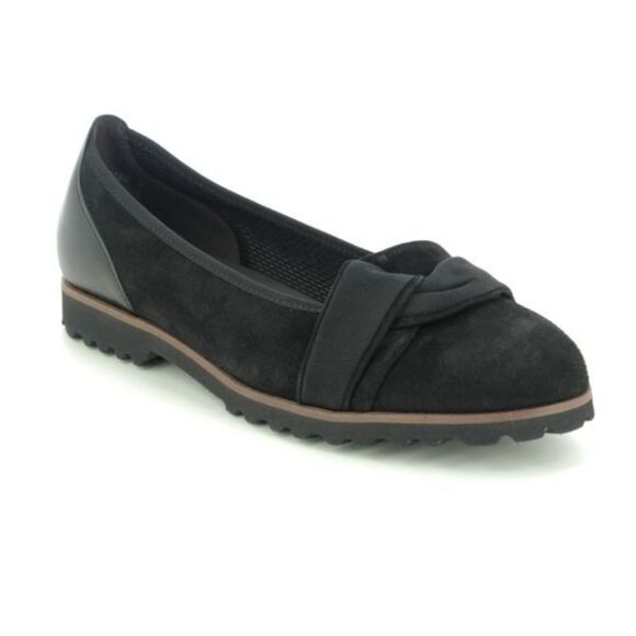 New 54.107.17 Black Suede Leather Ballet Flatby Gabor black size wrap bow flat - Picture 1 of 5